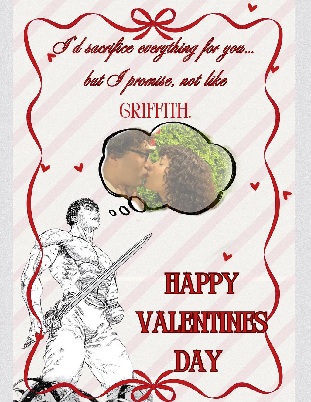 Customizable Jumbo Anime Valentines Day Card Berserk Themed Pink & Red Color Way TEMPLATE