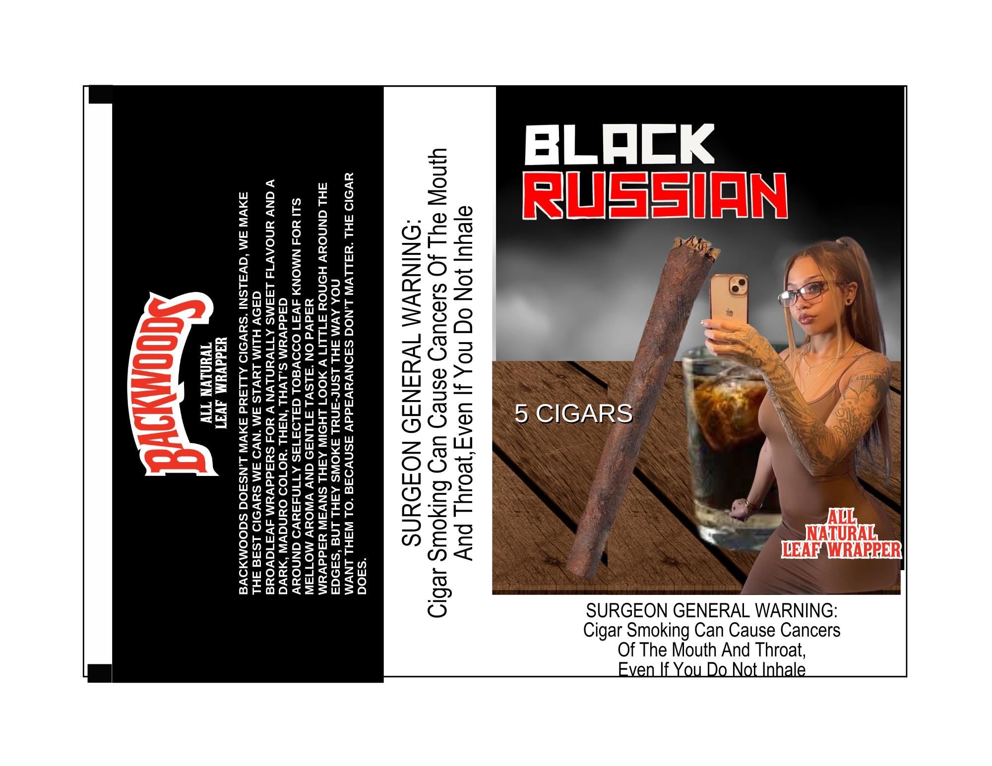 Customizable 5 pack Black Russian  backwood wrapper custom photo  backwood wrapper TEMPLATE