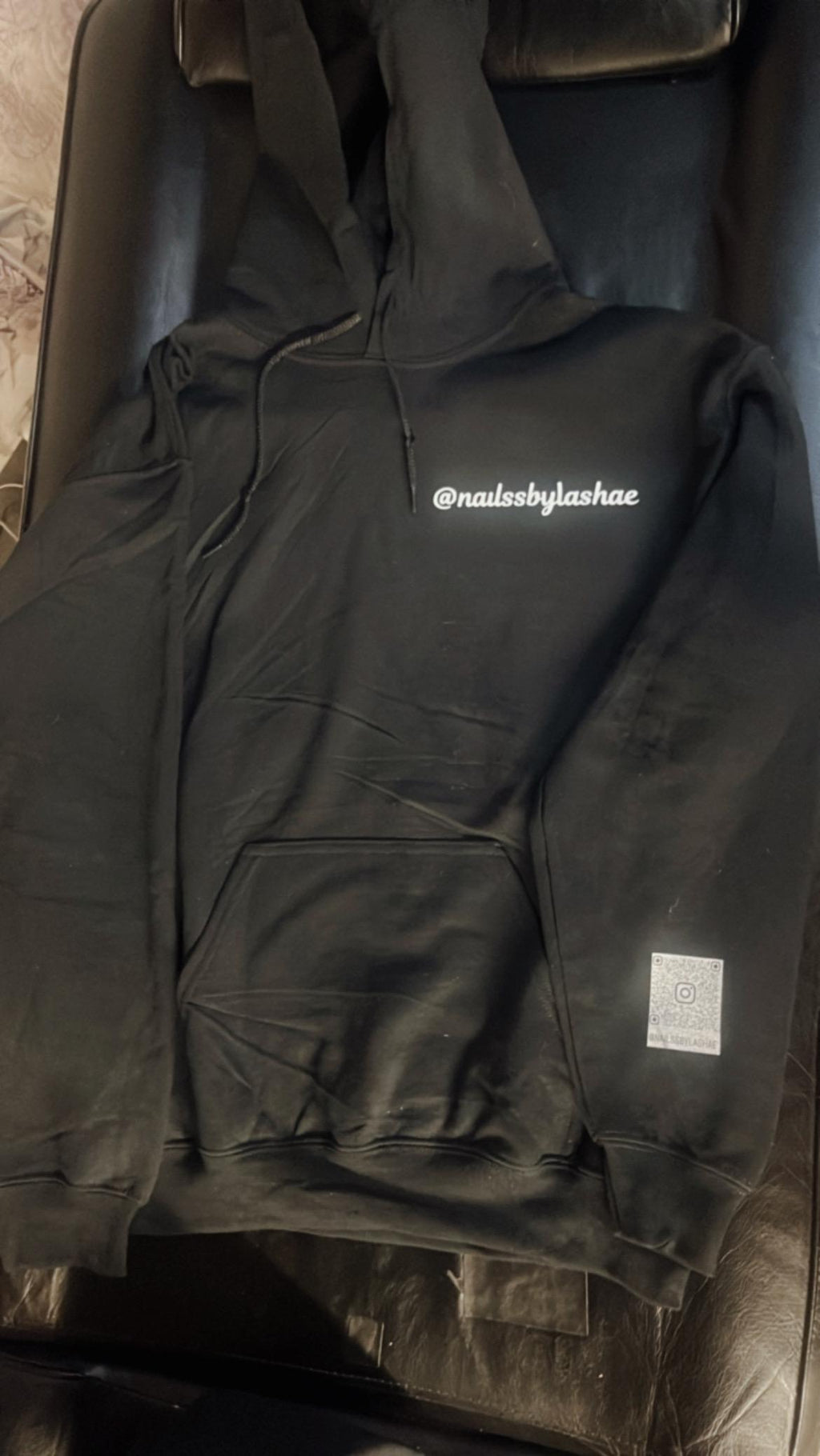 Physical item somebody’s fine ass nail tech sweater with QR code
