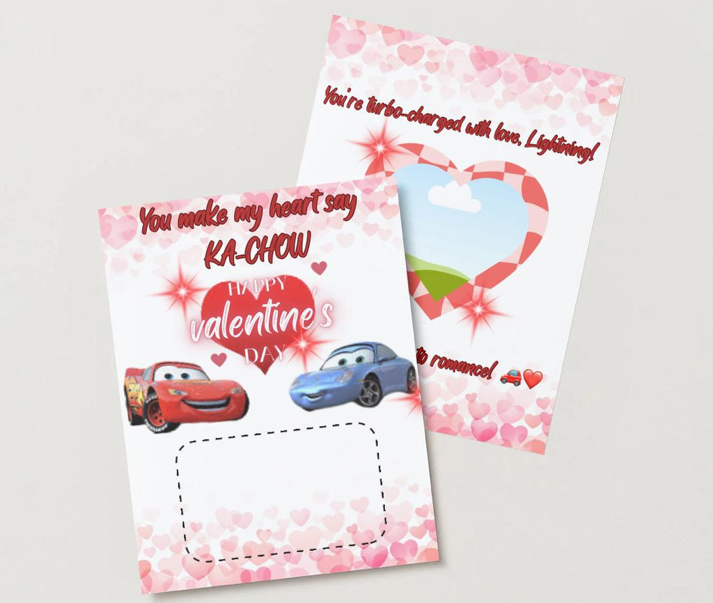 Customizable Jumbo prize  Anime Valentines Day Card lighting McQueen  Themed Pink & Red Color Way TEMPLATE