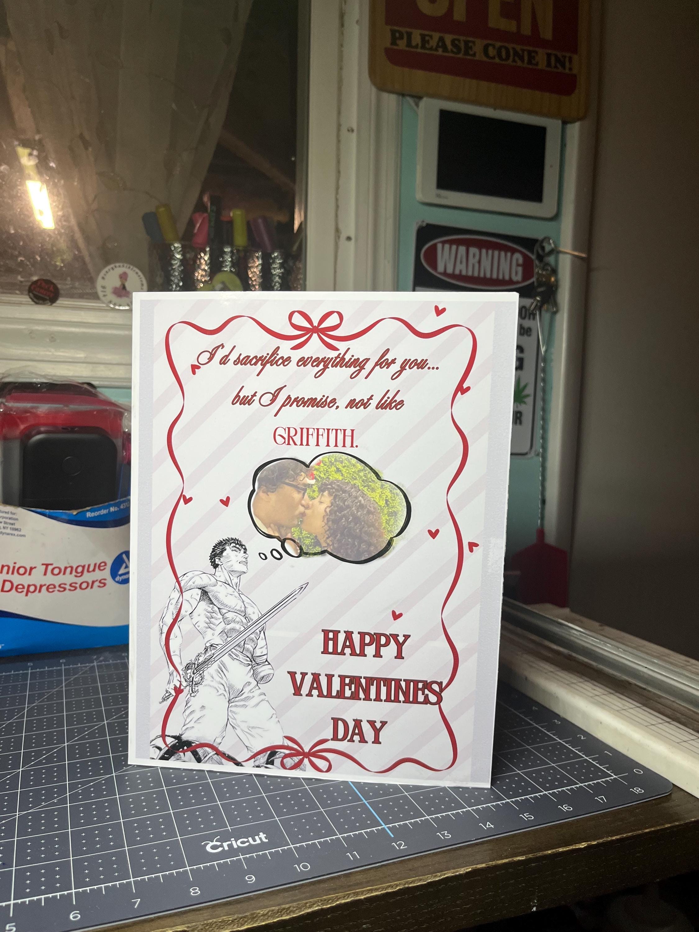 Customizable Jumbo Anime Valentines Day Card Berserk Themed Pink & Red Color Way TEMPLATE