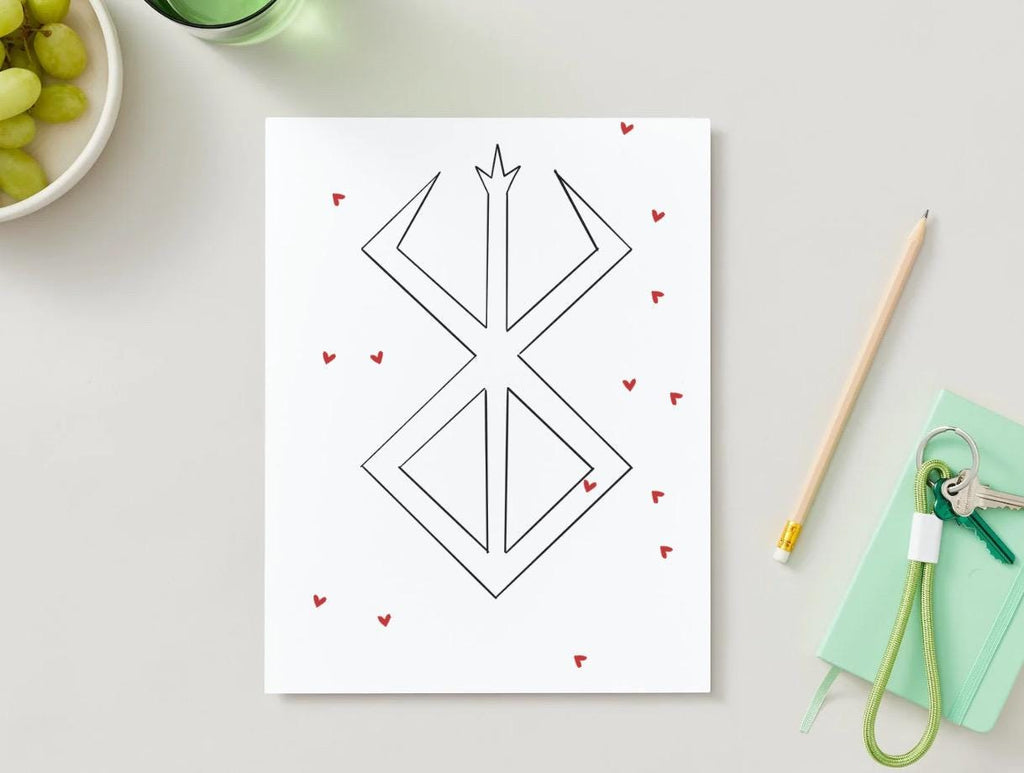 Customizable Jumbo Anime Valentines Day Card Berserk Themed Pink & Red Color Way TEMPLATE