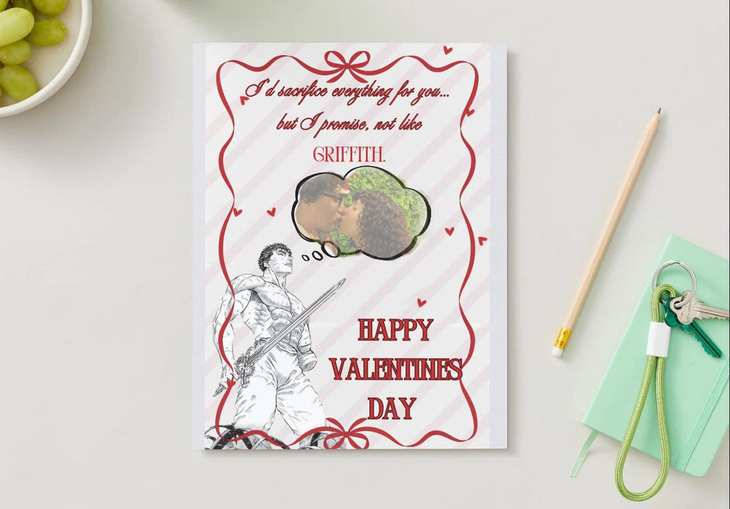 Customizable Jumbo Anime Valentines Day Card Berserk Themed Pink & Red Color Way TEMPLATE