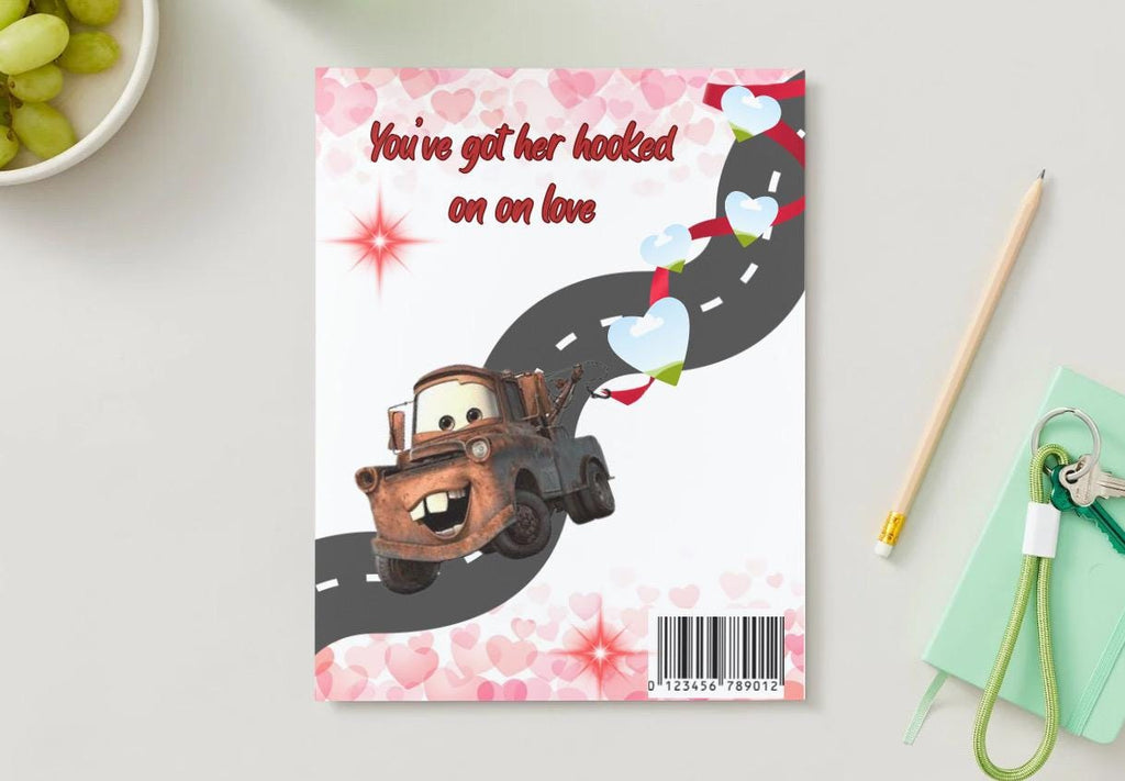 Customizable Jumbo prize  Anime Valentines Day Card lighting McQueen  Themed Pink & Red Color Way TEMPLATE