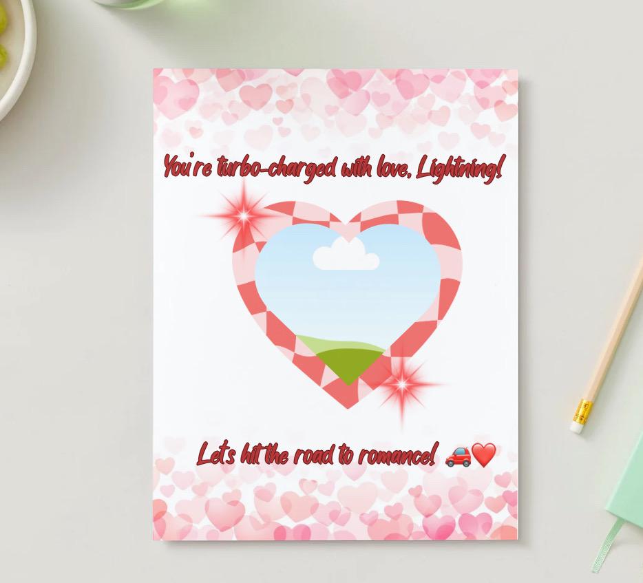 Customizable Jumbo prize  Anime Valentines Day Card lighting McQueen  Themed Pink & Red Color Way TEMPLATE